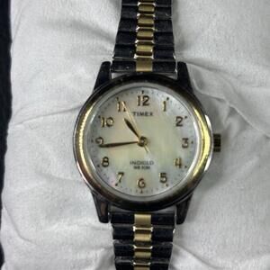 Timex Watch Women 25mm Silver Gold Two Tone Indiglo Stretch Band New Battery